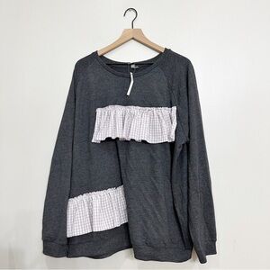 ASOS Curve Heather Grey Sweater Placed Purple Gingham Ruffle